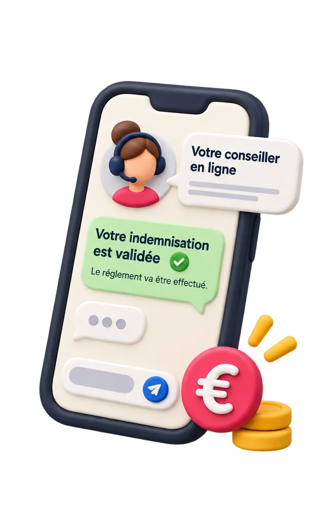Écran de validation de l’indemnisation avec un conseiller en ligne