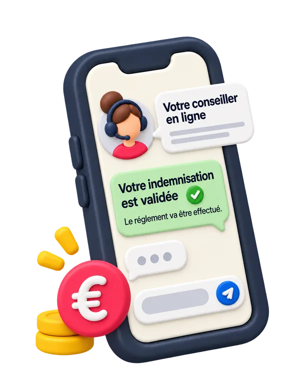 Écran de validation de l’indemnisation avec un conseiller en ligne